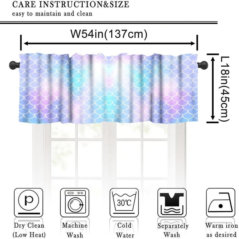 AAVEUP Mermaid Valance Curtain Fantasy Blue Pink Ocean Mermaid Scale Window Treatment Valances Curtains for Kids Girls Room Bedroom Living Room 54x18In - Image 3
